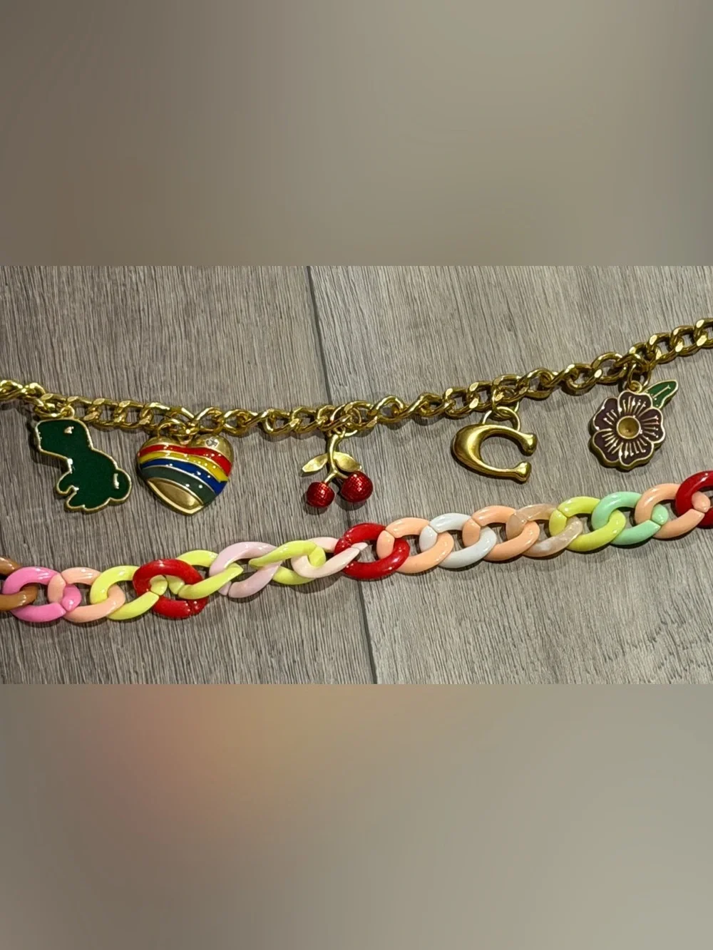 Gold Bag Charm and multicolored Bag Charm